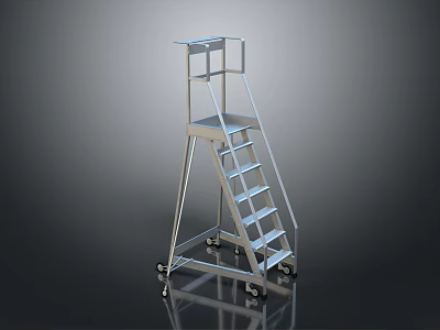 Sturdy Industrial Metal Ladder With Wheels And Platform For Workshop Use 3d model