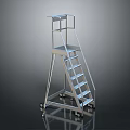 Sturdy Industrial Metal Ladder With Wheels And Platform For Workshop Use