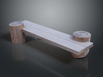 Sturdy Wooden Outdoor Bench With Round Log Legs And Smooth Slat Seat Design 3d model