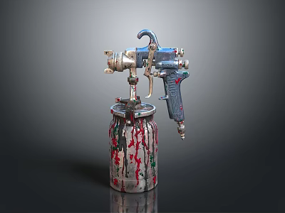 Professional Spray Gun With Paint Can Featuring Colorful Paint Splatters For Painting Projects 3d model