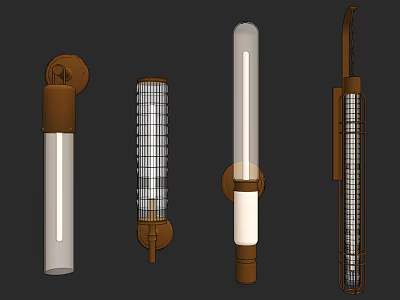 Modern Wall Lamps With Various Designs Brown White Metal Frame And Glass Shade 3d model