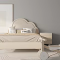 Cream Colored Double Bed With Cloud Shaped Headboard Happy Pillows And Wooden Toy Car