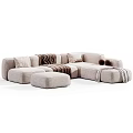Modern Modular Sofa Collection With Cozy Velvet Pillows Blankets In Beige Brown Light Blue