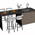 Modern Bar Counter With Stools Sink Decorative Plants And Fresh Fruits