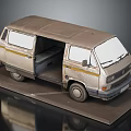 Model Van With Open Doors Interior Seats And Yellow Stripes On Display Platform 3d model
