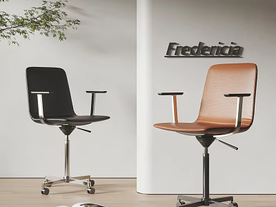 Black And Brown Fredericia Office Chair With Modern Minimalist Design And Metal Base And Wheels 3d model