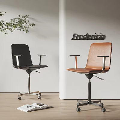 Black And Brown Fredericia Office Chair With Modern Minimalist Design And Metal Base And Wheels 3d model