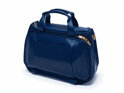 Stylish Blue Leather Handbag With Gold Zippers And Top Handle Design 3d model