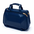 Stylish Blue Leather Handbag With Gold Zippers And Top Handle Design