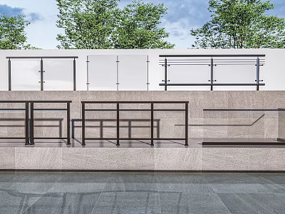 Modern Outdoor Metal Railings With Various Designs And Stone Base 3d model