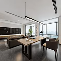 Modern Minimalist Living Dining Room Interior With Gray Sofa White Table And Natural Light