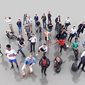 Group of People in Various Poses and Clothing Against Grey Background