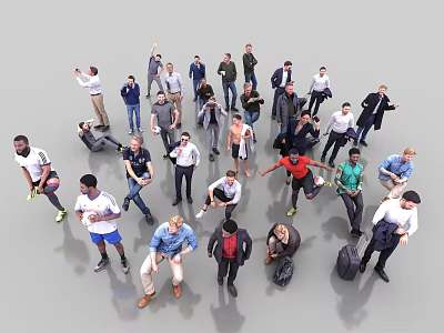 Group of People in Various Poses and Clothing Against Grey Background 3d model