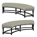 Upholstered Beige Textured Sofa Bench With Metal Legs Curved And Straight Designs