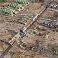 Scenic Outdoor Camp Area With Tents Trees Red Airplane Vehicles And People