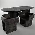 Modern Dark Dining Table Set With Textured Chairs And Unique Base