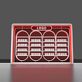Modern Red and Silver Display Shelf With Arched Structure Multiple Layers And Logo