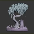 Cute Clothing Accessories Miniature Model With Blue Tree Lighthouse And Pink Base
