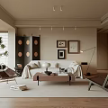 Elegant Living Room Interior With Sofa Wooden Coffee Table Floor Lamp Screen And Wall Art
