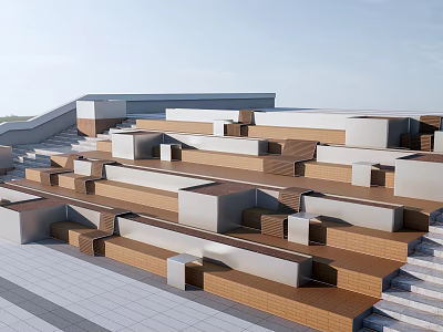 Modern Outdoor Stairs Design With Geometric White And Brown Concrete Platforms 3d model