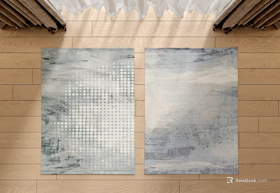 Modern Square Rugs With Abstract Gray Geometric Patterns On Wooden Floors 3d model