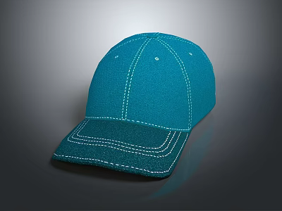 Teal Baseball Hat With White Stitching And Curved Brim On Gray Background 3d model