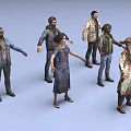Group of Scary Infected Characters With Tattered Clothes and Open Arms 3D Rendering