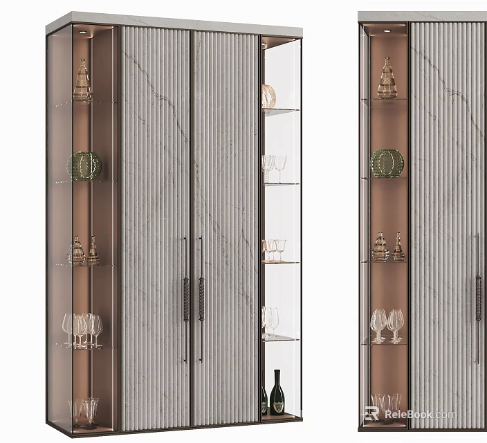 Elegant Modern Wine Cabinet With Glass Doors Wine Glasses And Decorative 3d model 