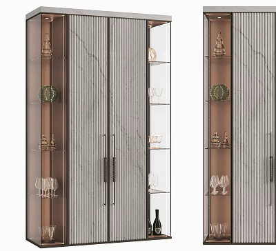 Elegant Modern Wine Cabinet With Glass Doors Wine Glasses And Decorative 3d model