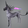 Mythical Gray Creature With Black Horn Purple Eyes And Glowing Pink Purple Mane Tail