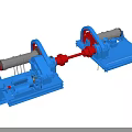 Blue and Red Industrial Equipment With Connected Drums And Base Frames 3d model