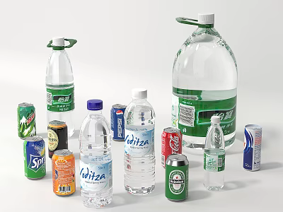 Assorted Beverages Collection With Bottled And Canned Drinks In Various Packaging Designs 3d model