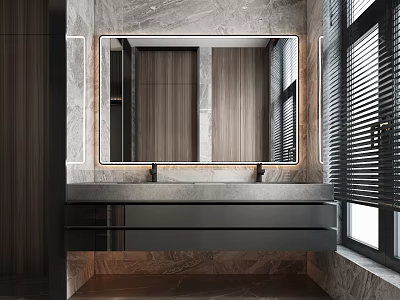 Elegant Modern Bathroom Vanity With Marble Countertop And Large Mirror Design 3d model