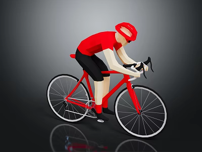 Cyclist In Red Shirt And Cap Riding Red Bicycle With Black Shorts On Gray Background 3d model