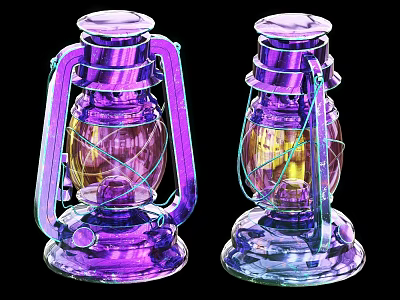 Pair Of Purple Glass Lanterns With Translucent Design And Decorative Frames 3d model
