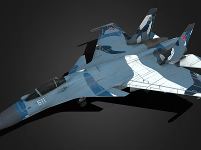 Military Fighter Jet With Blue White Camouflage Paint Red Insignia And Number 511 3d model