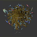 Vibrant Small Colorful Fish Swimming Around Yellow Branching Coral in Marine Underwater Scene