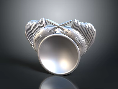 Ornate Silver Bowl With Symmetrical Fish Wing Like Side Fins Design 3d model