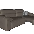 Beige Leather Two Seater Sofa With Chaise Lounge And Checkered Decorative Pillow