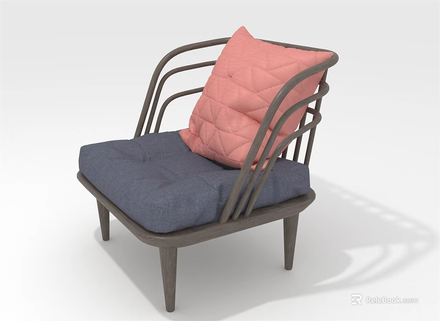 Modern Single Sofa With Metal Frame Blue Cushion And Pink Accent Pillow 3d model 