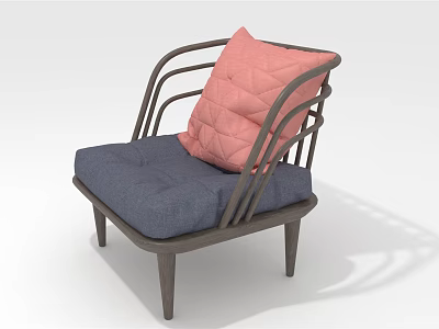 Modern Single Sofa With Metal Frame Blue Cushion And Pink Accent Pillow 3d model