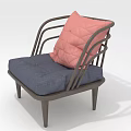 Modern Single Sofa With Metal Frame Blue Cushion And Pink Accent Pillow