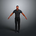 Standing Man In Black Polo Shirt And Pants With Arms Outstretched