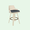 Stylish Rattan Backrest Bar Stools With Black Cushion Wooden Legs And Circular Footrest
