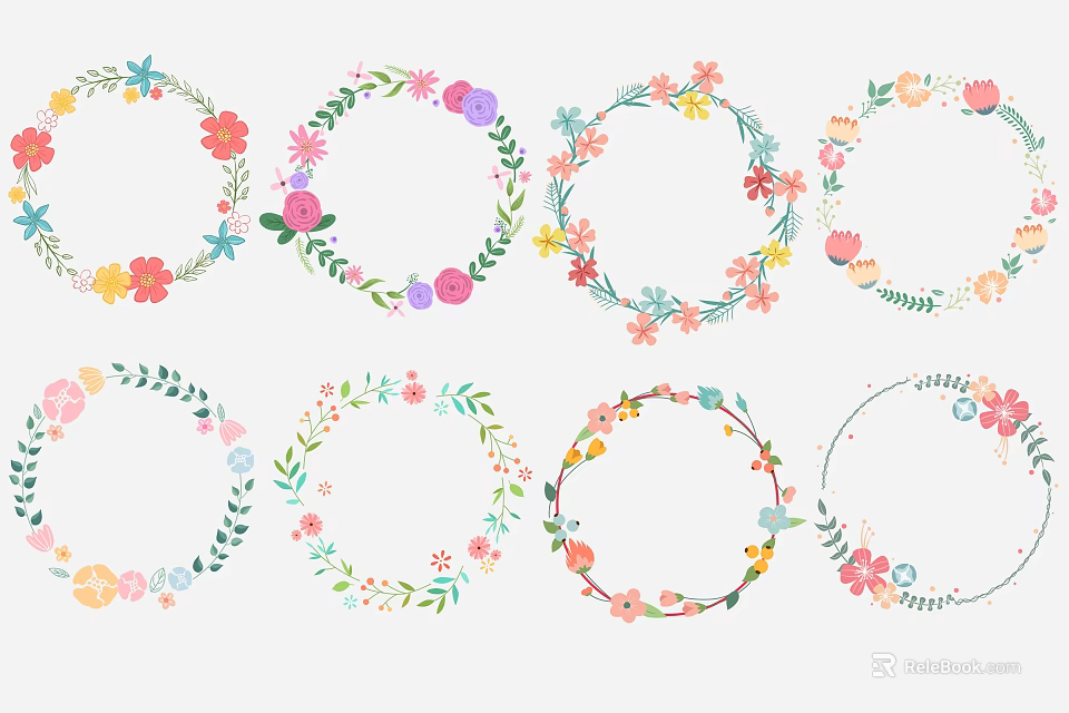 Colorful Floral Wreath Wall Decor with Various Flowers and Green Leaves 3d model 