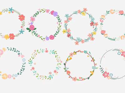 Colorful Floral Wreath Wall Decor with Various Flowers and Green Leaves 3d model