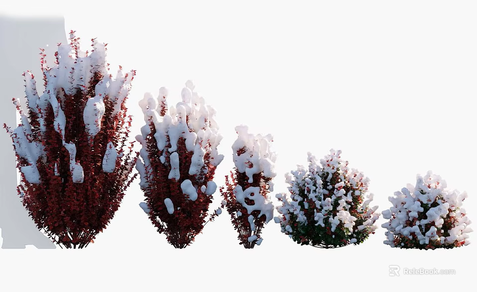 Snow Covered Shrubs In Different Colors Arranged In A Winter Landscape 3d model 