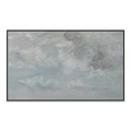 Vintage Landscape Painting With Dramatic Sky Clouds Lighthouse Sea Ships And Shore Figure