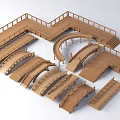Wooden Landscape Bridge Models with Various Curved Shapes Railings and Steps