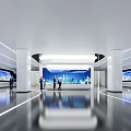 Modern Tech Exhibition Hall With Large Display Screens People And Contemporary Lighting Design